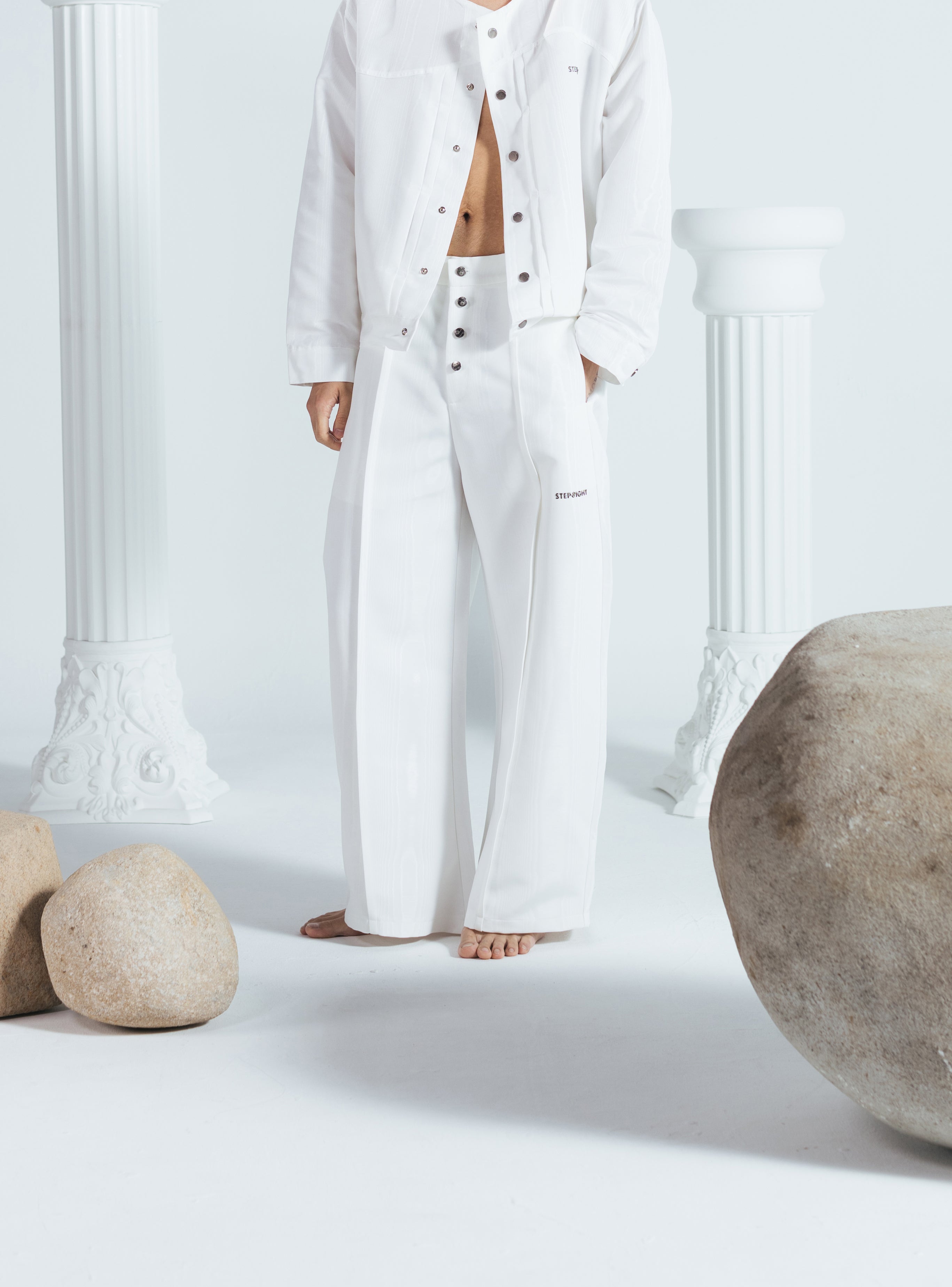 RIPPLE WHITE MOIRE LONG PANTS