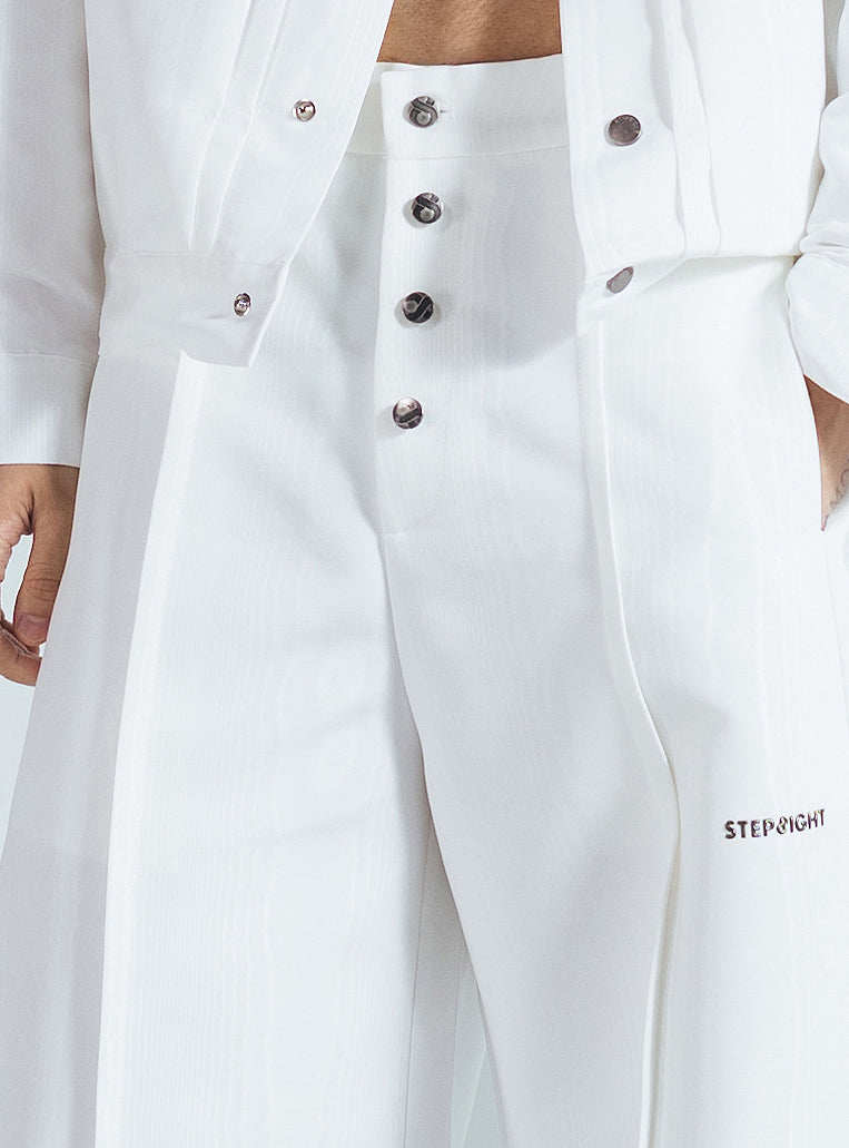 RIPPLE WHITE MOIRE LONG PANTS