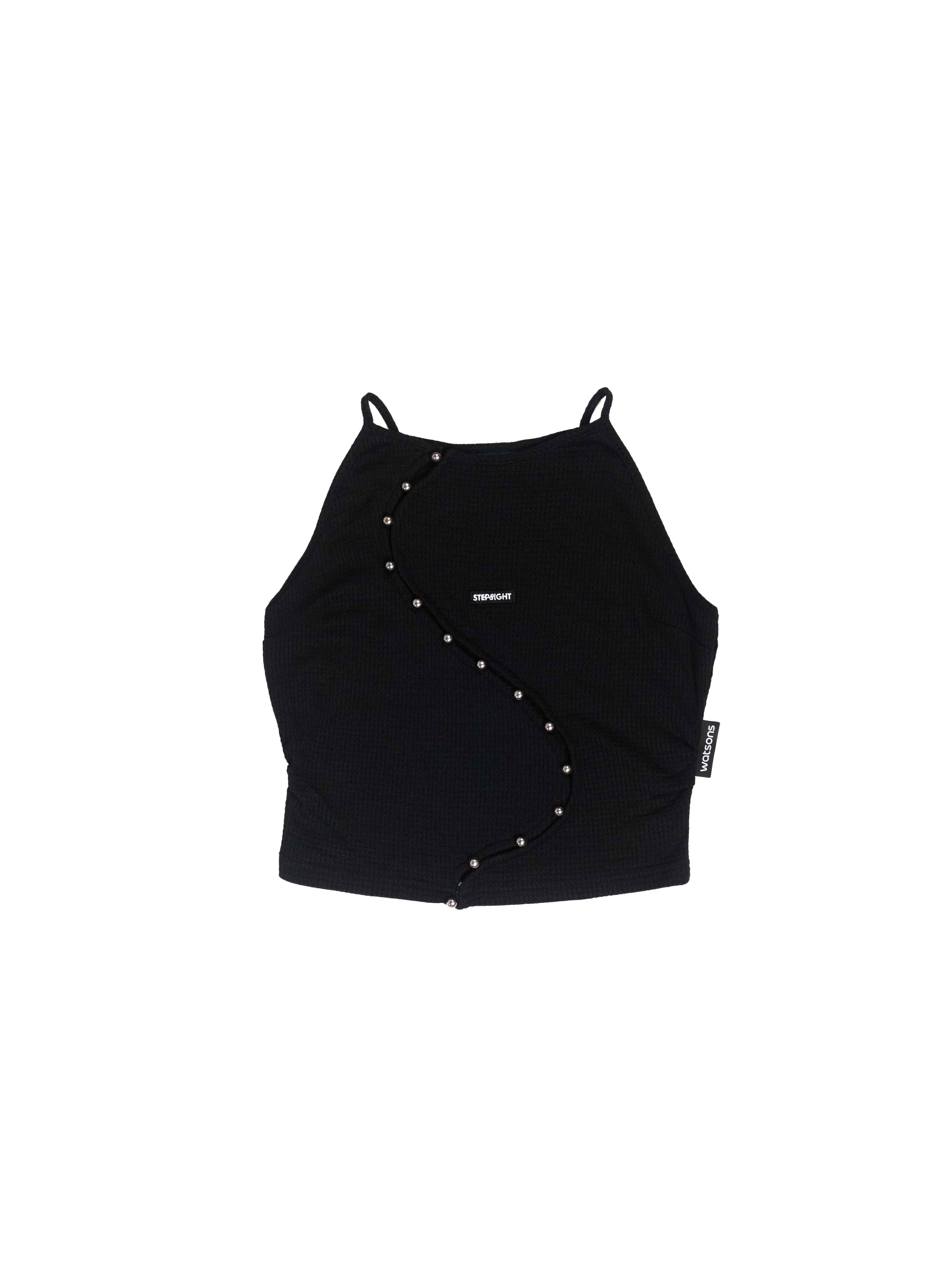 GRID BLACK REVERSIBLE WAVY HALTER TANK