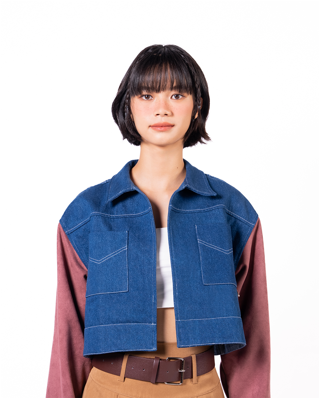 DENIM-SUEDE CROPPED JACKET