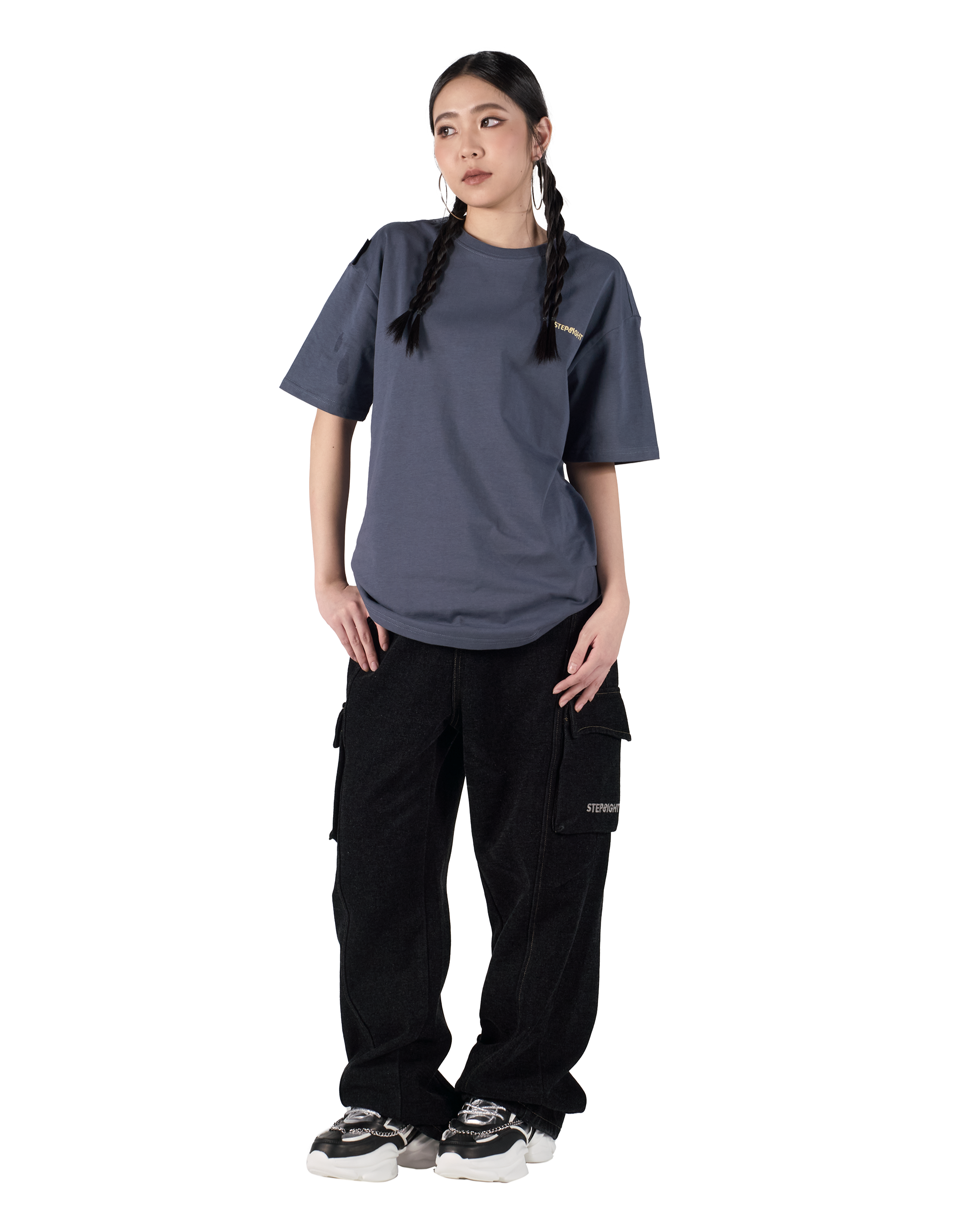 EVERGREEN GRAYISH BLUE-YELLOW BASIC TEE