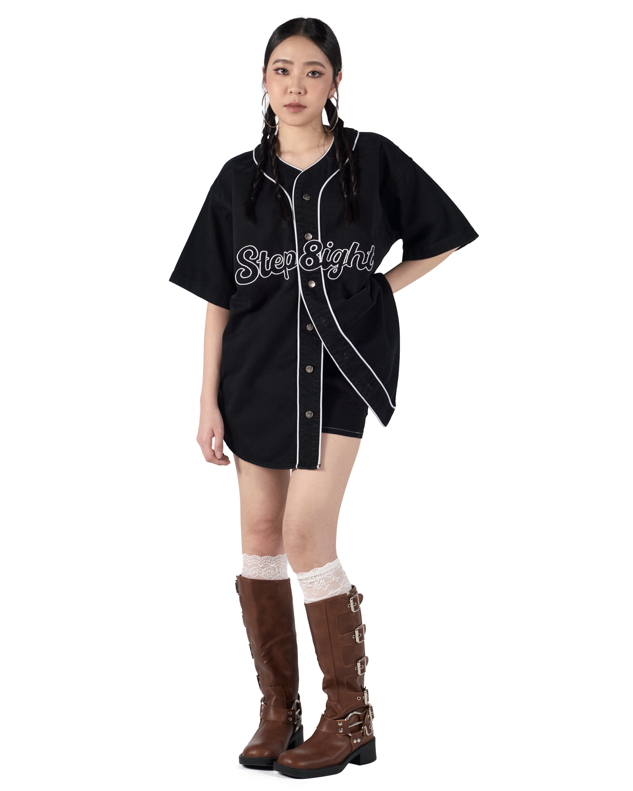 CARBON BLACK DENIM BASEBALL JERSEY