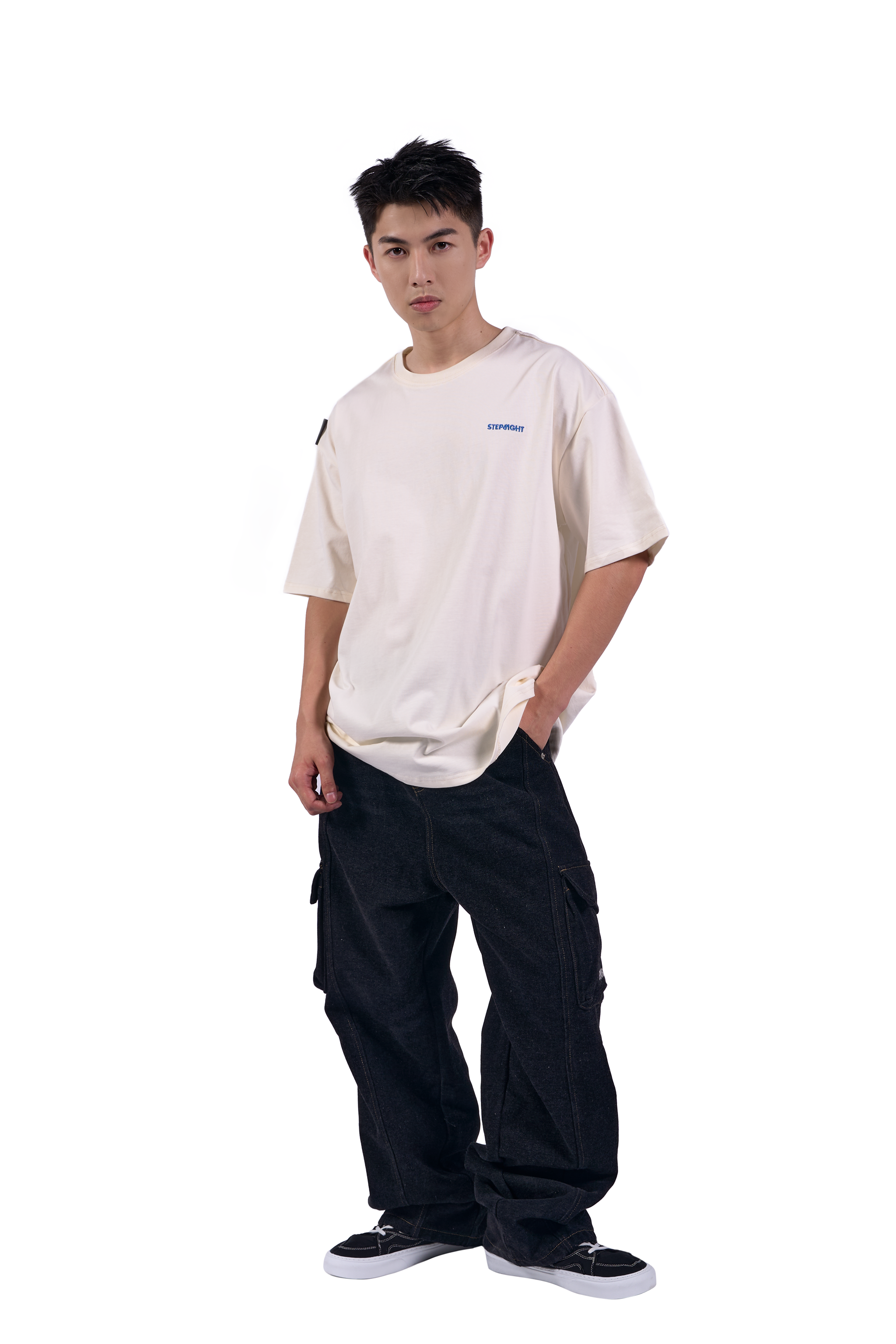 EVERGREEN CREAM-BLUE BASIC TEE