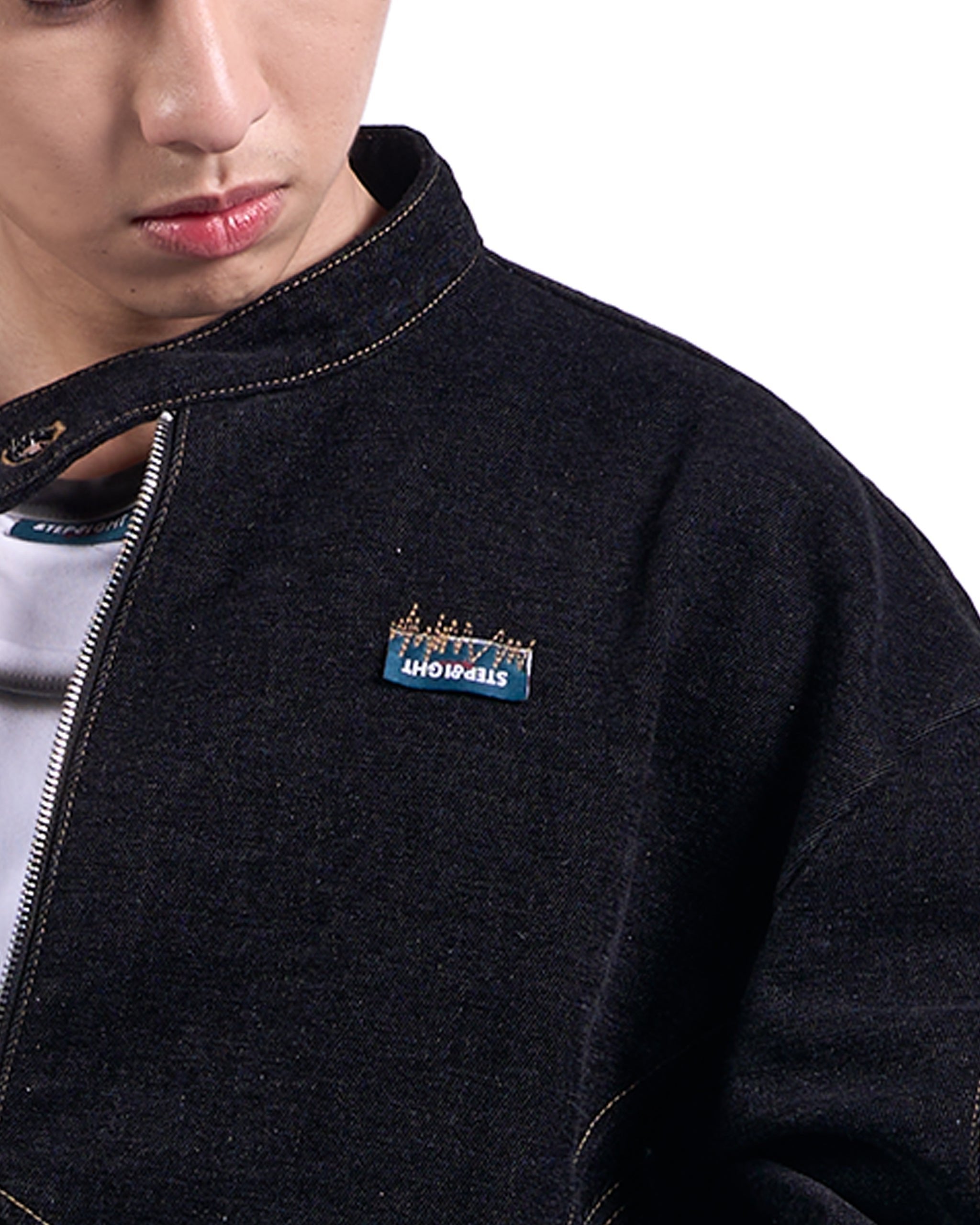 PITCH BLACK WAVY DENIM BIKER JACKET