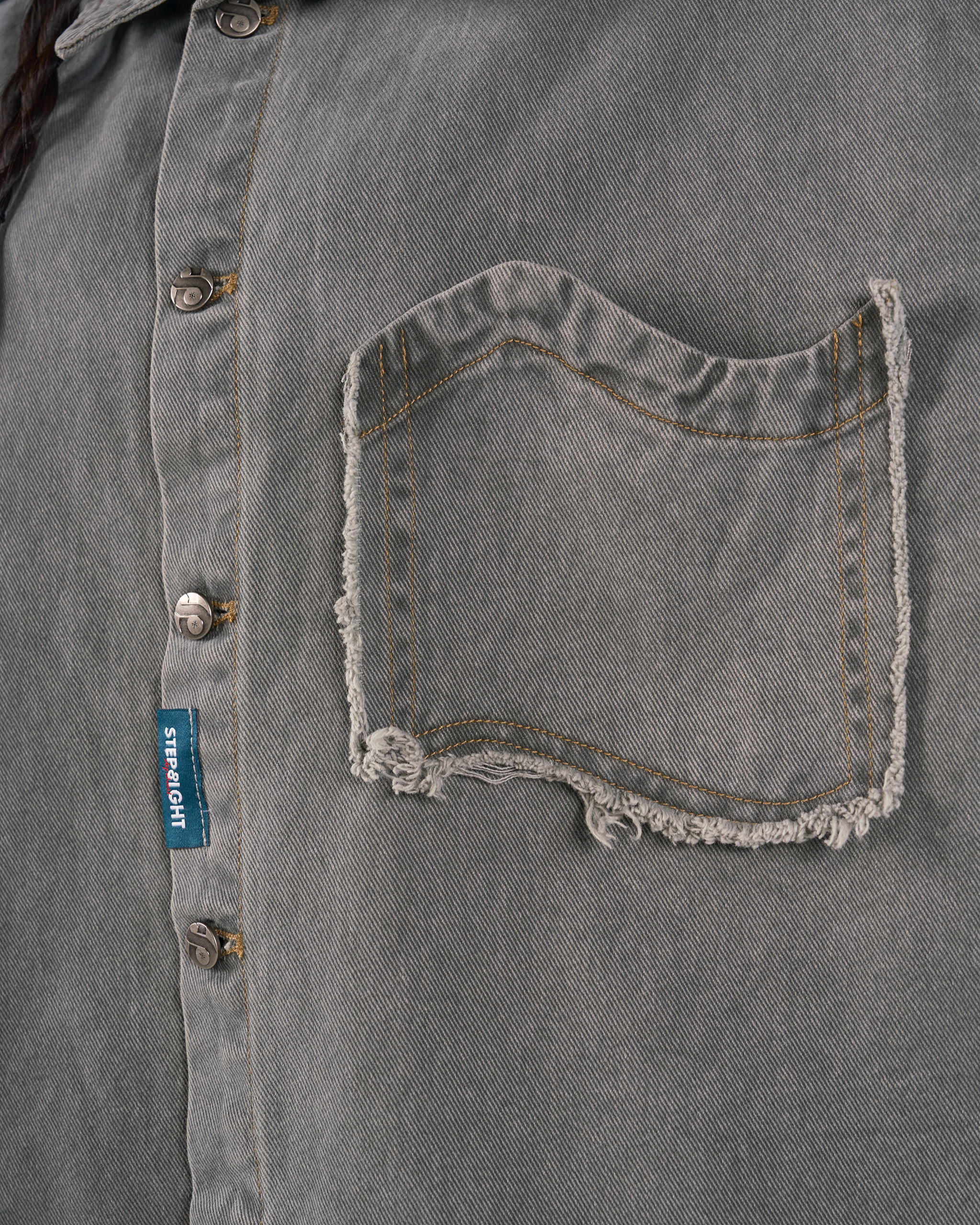 FOSSIL GRAY WAVY POCKET DENIM SHIRT