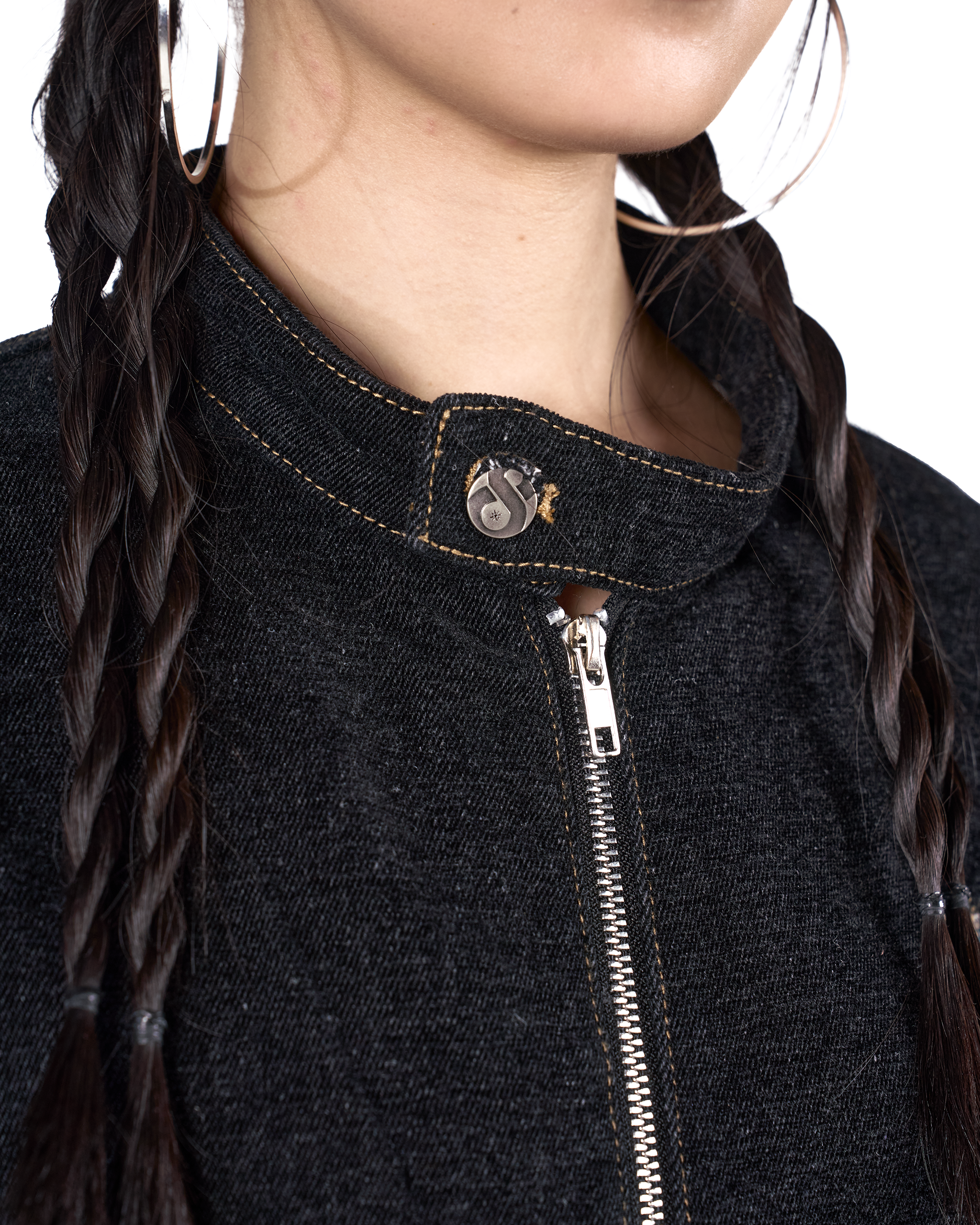 PITCH BLACK WAVY DENIM BIKER JACKET