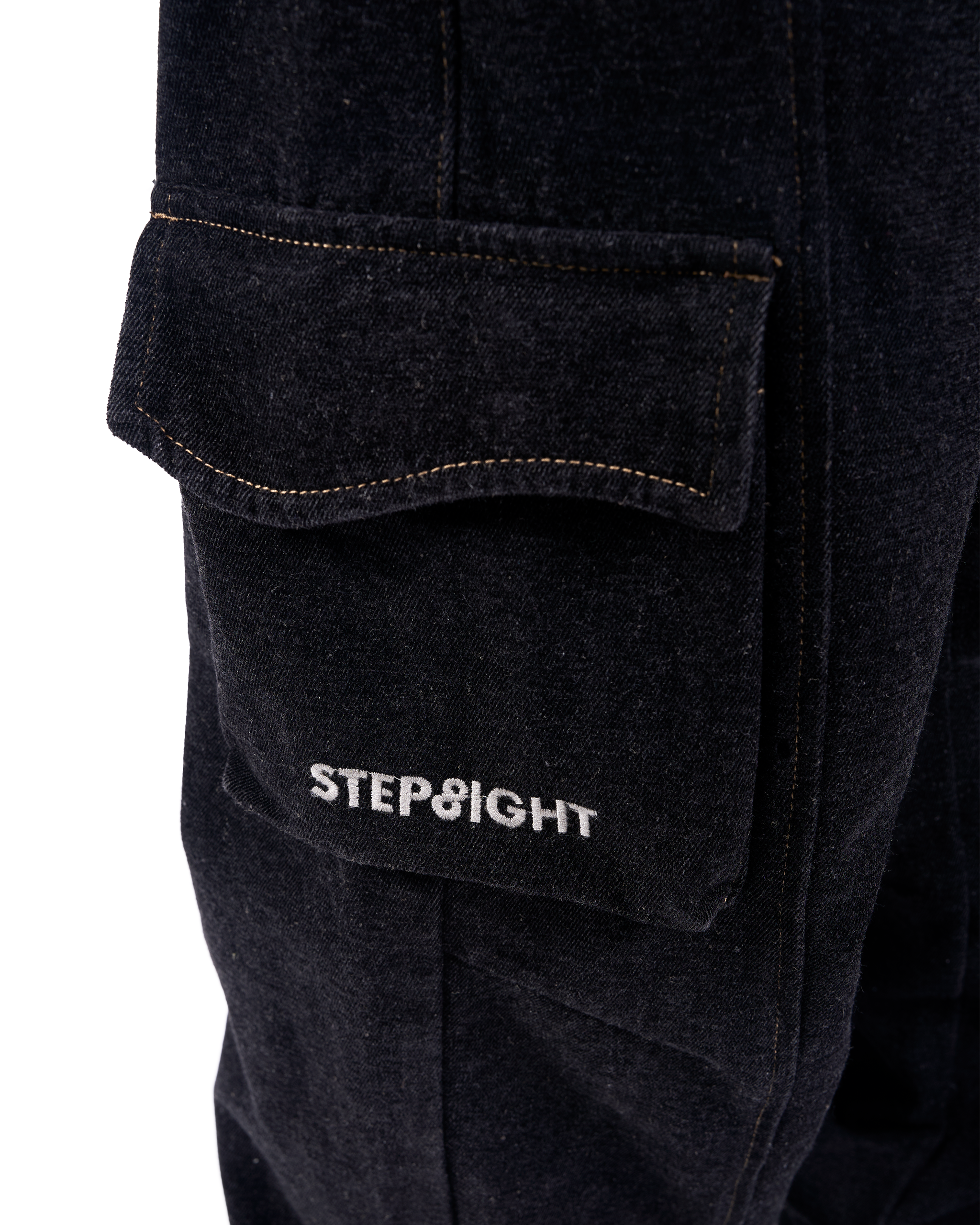 PITCH BLACK DENIM PANELLED LONG PANTS