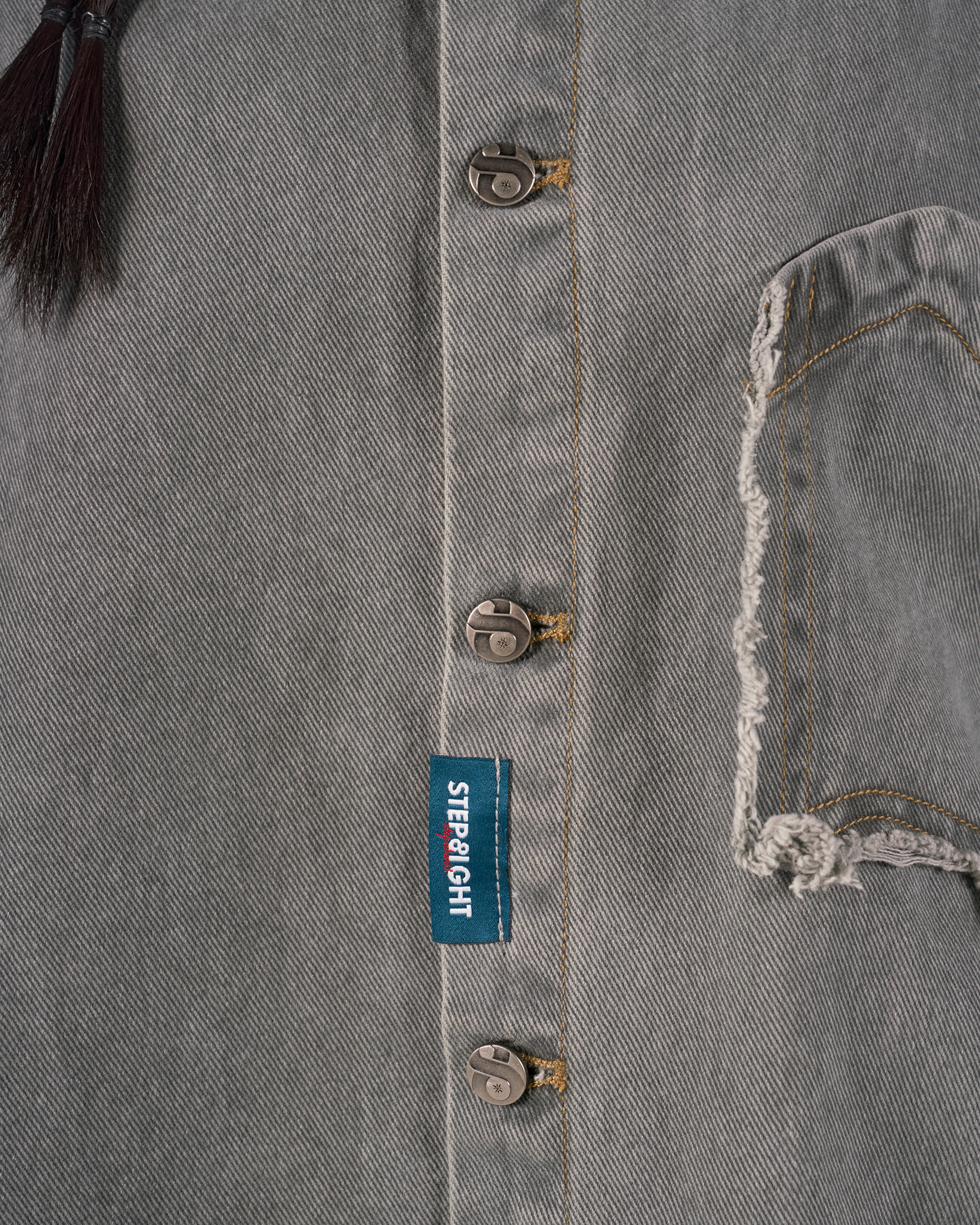 FOSSIL GRAY WAVY POCKET DENIM SHIRT