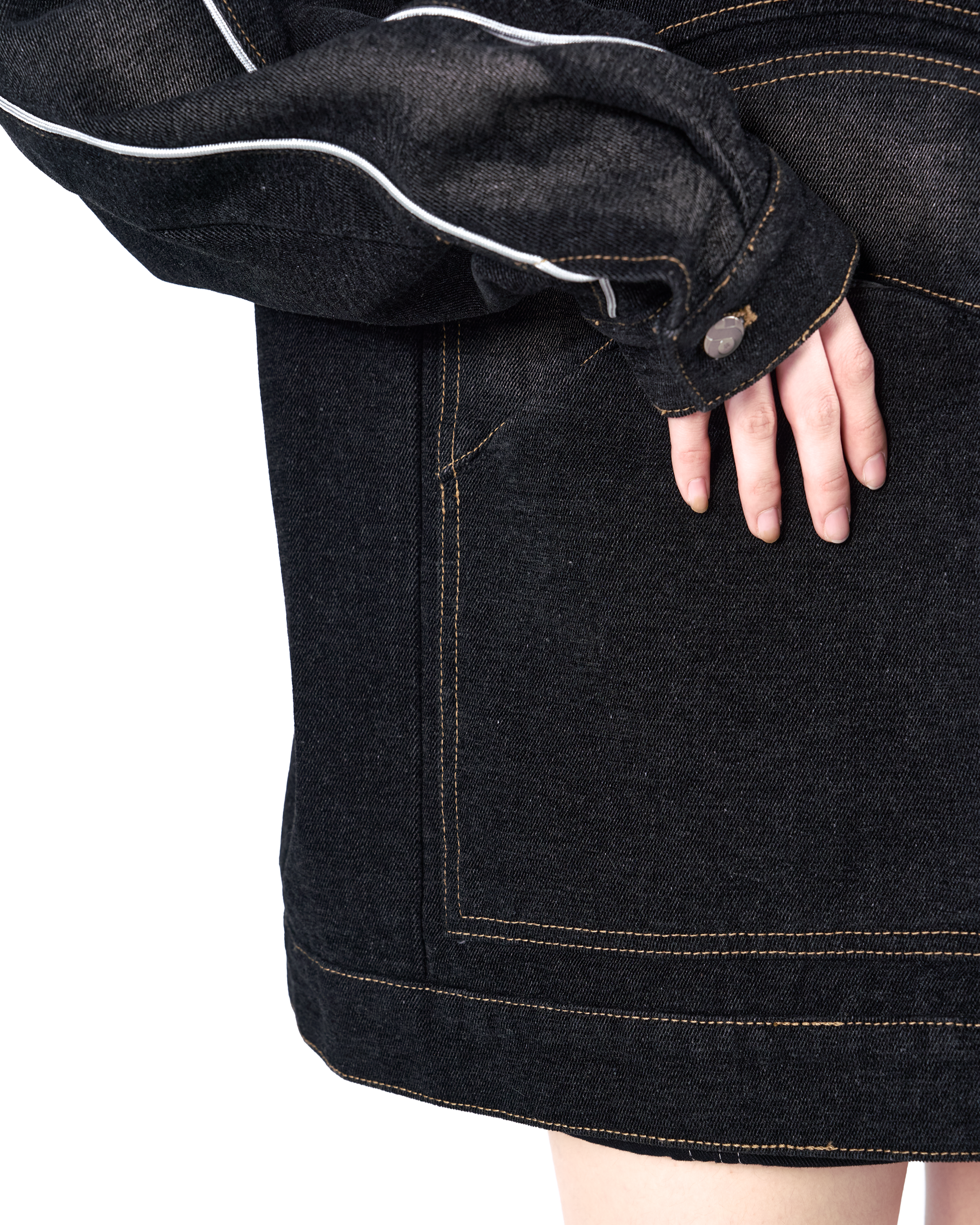 PITCH BLACK WAVY DENIM BIKER JACKET