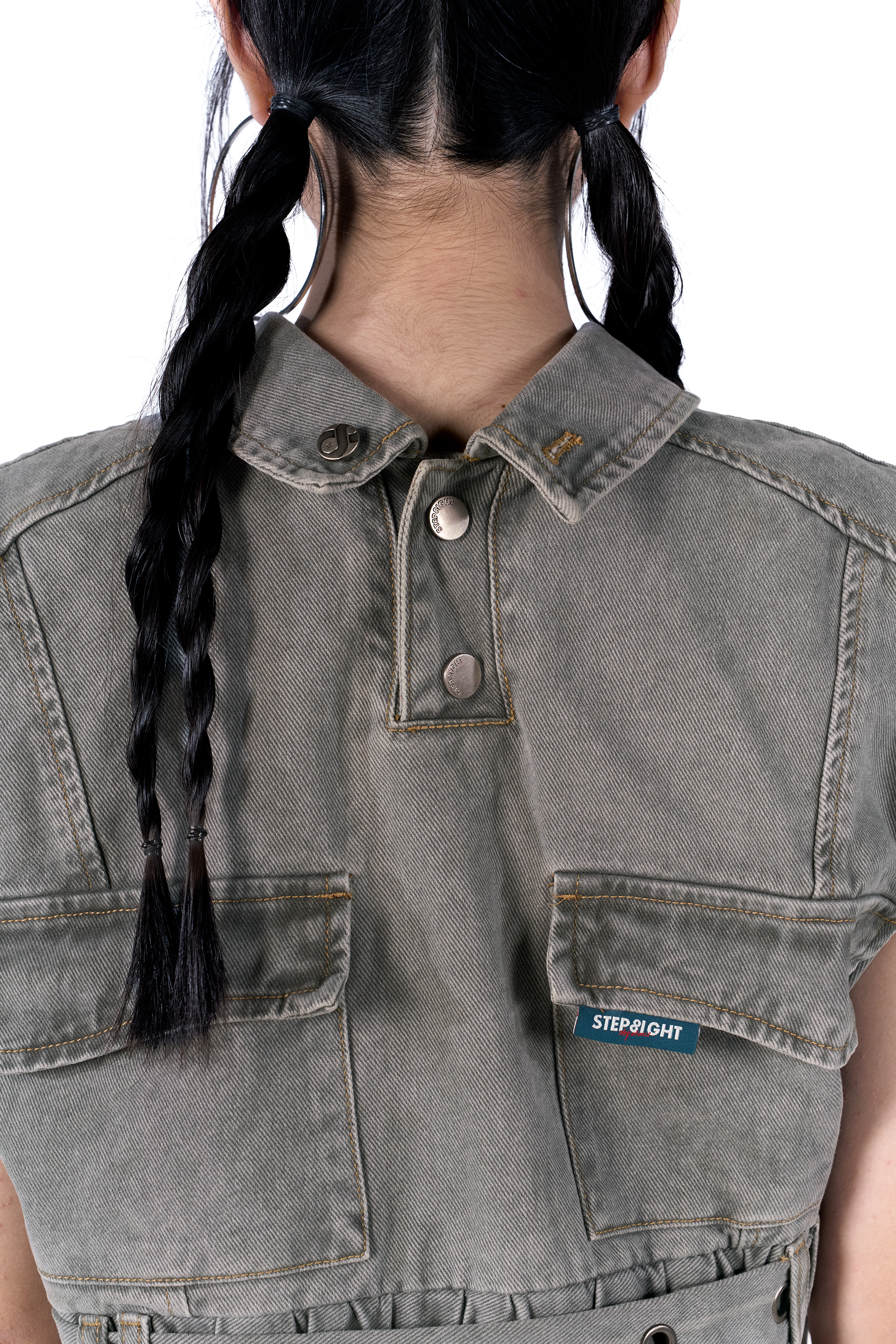 FOSSIL GRAY REVERSIBLE SLEEVELESS DENIM POLO CROP