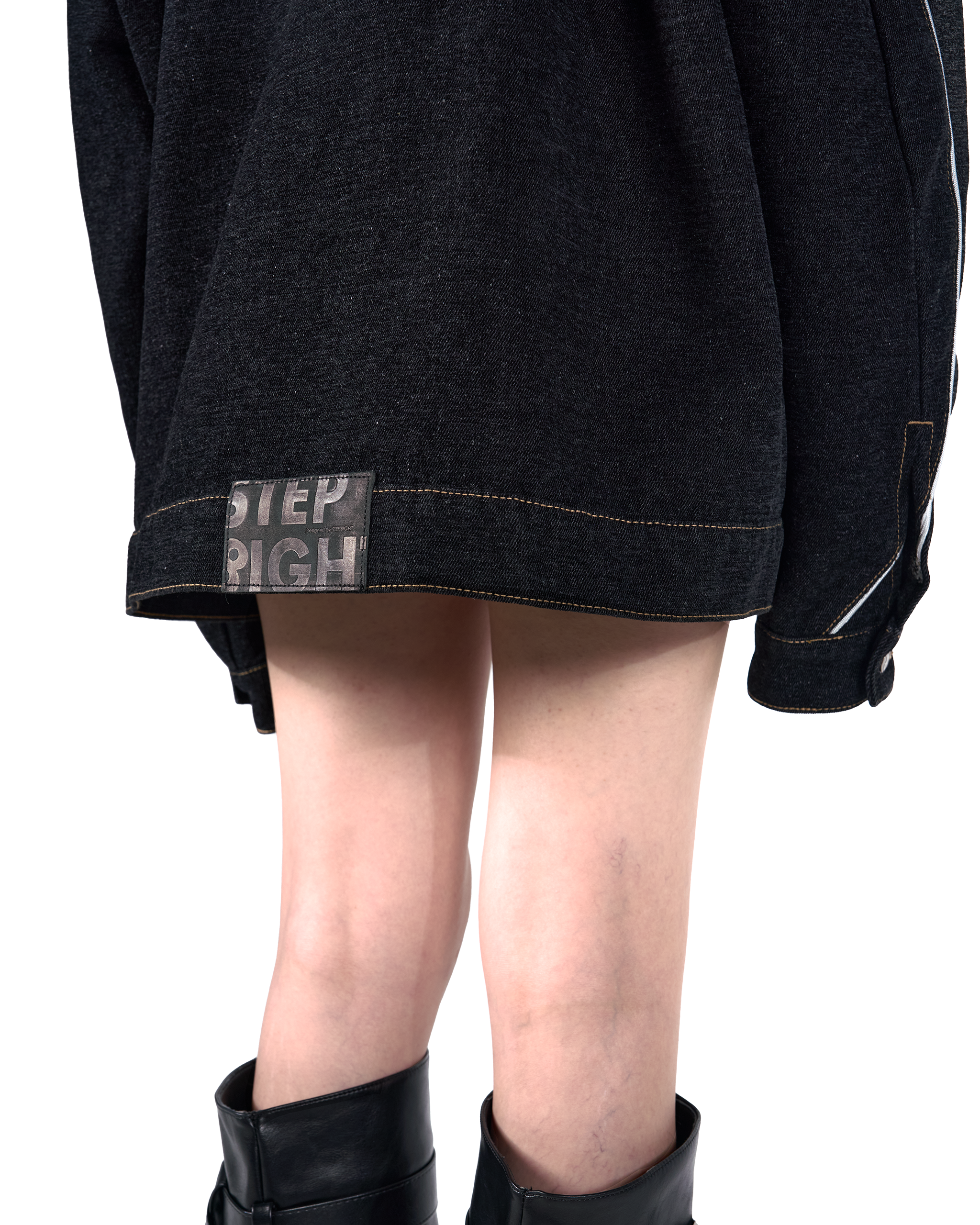 PITCH BLACK WAVY DENIM BIKER JACKET