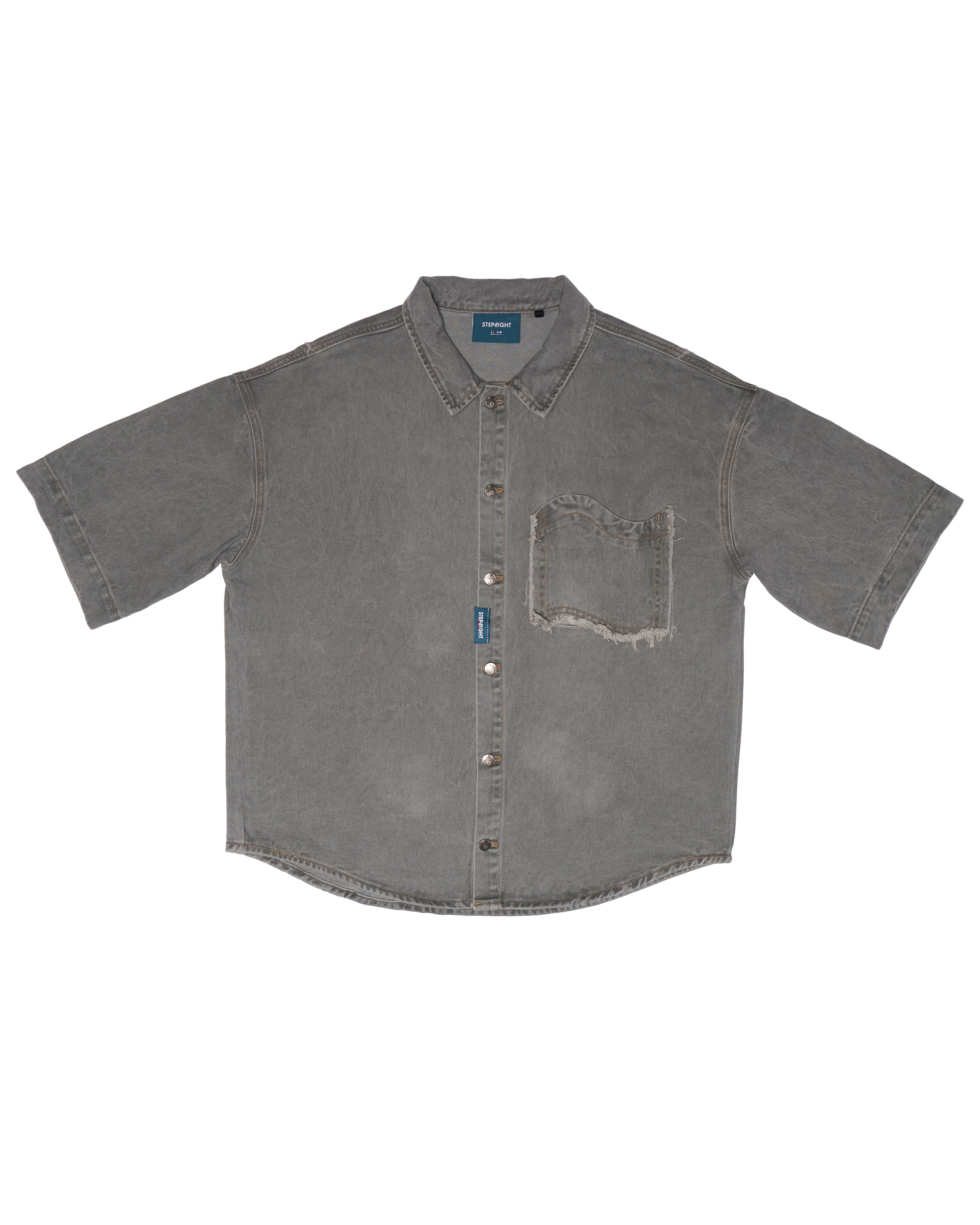 FOSSIL GRAY WAVY POCKET DENIM SHIRT