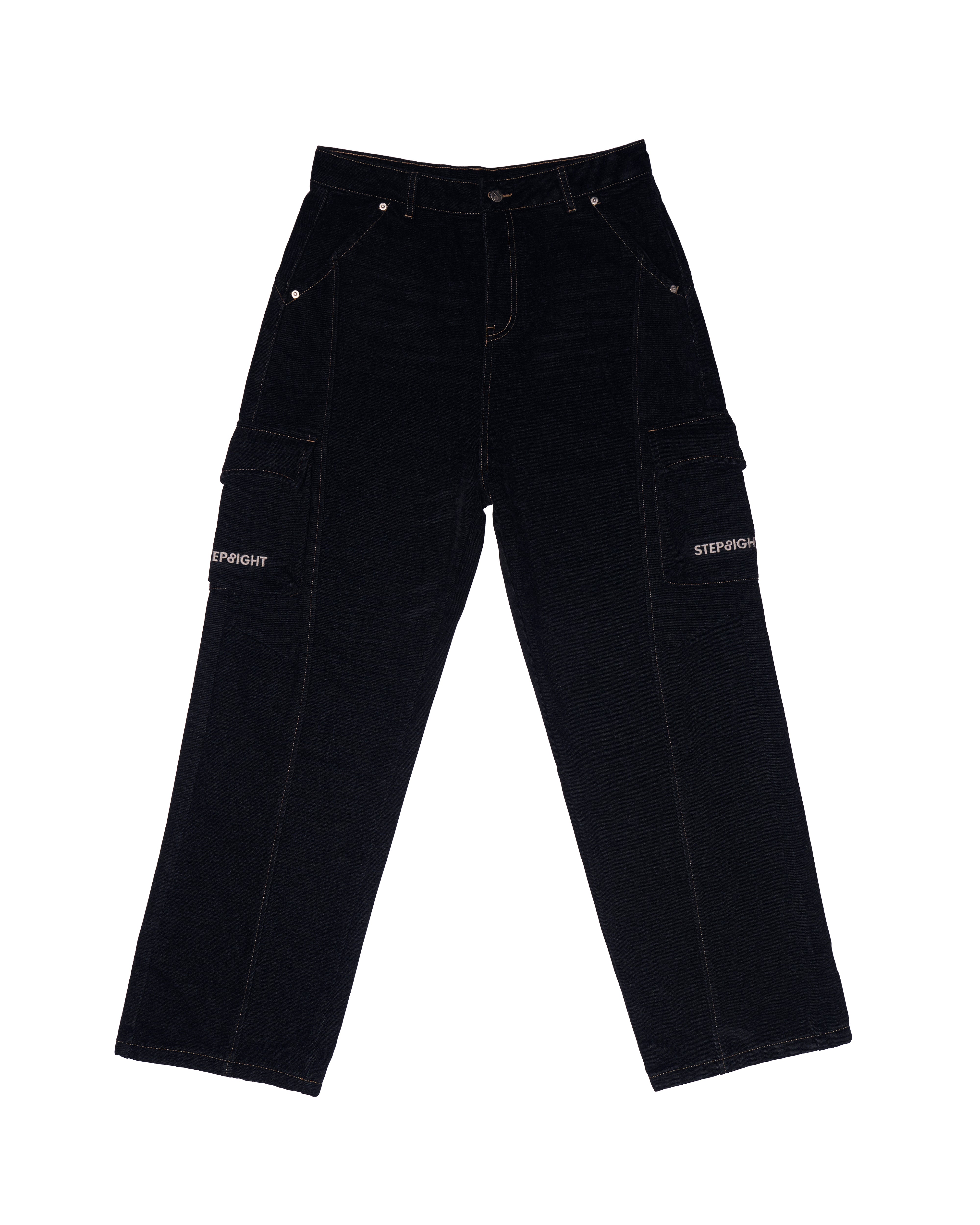 PITCH BLACK DENIM PANELLED LONG PANTS
