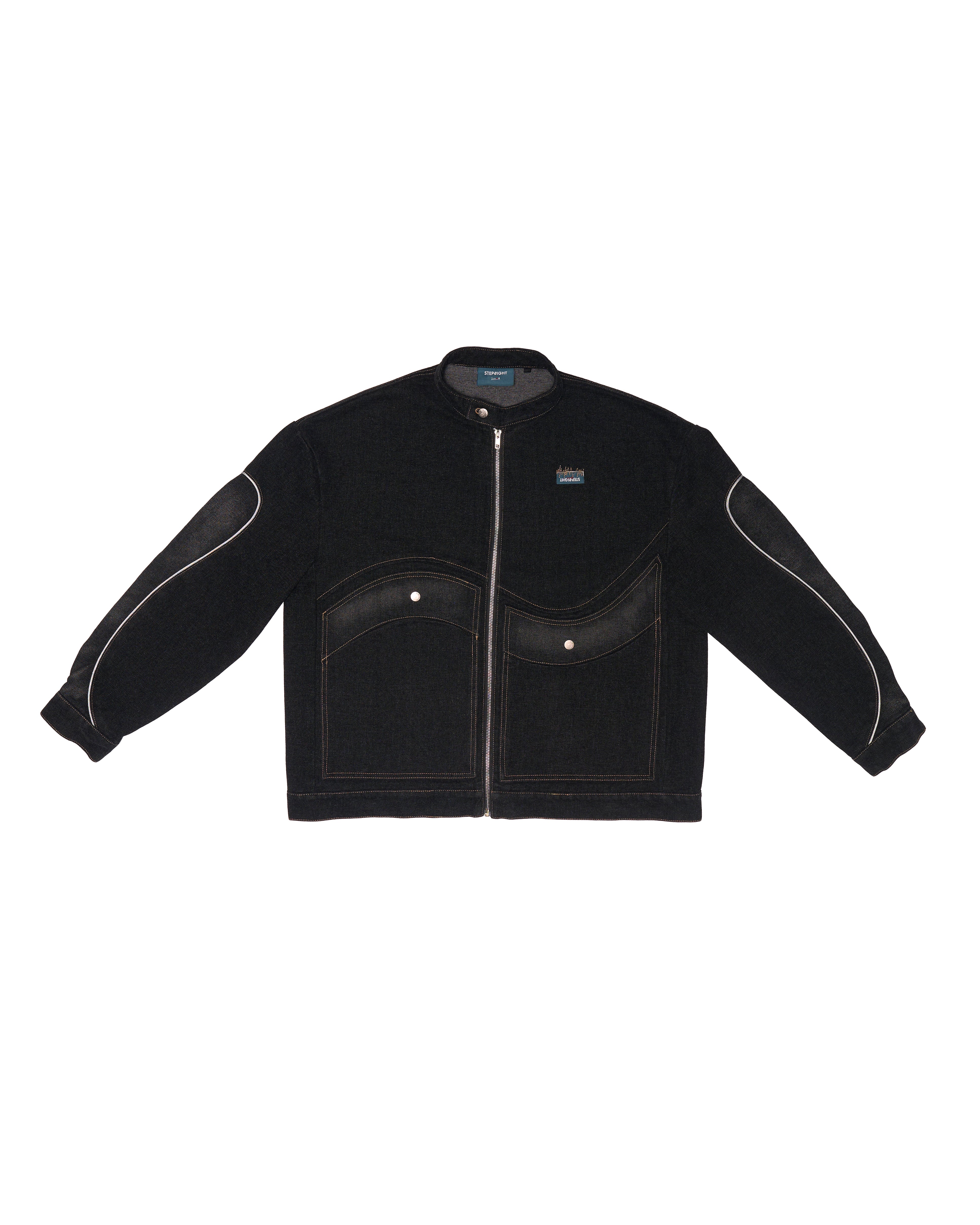 PITCH BLACK WAVY DENIM BIKER JACKET