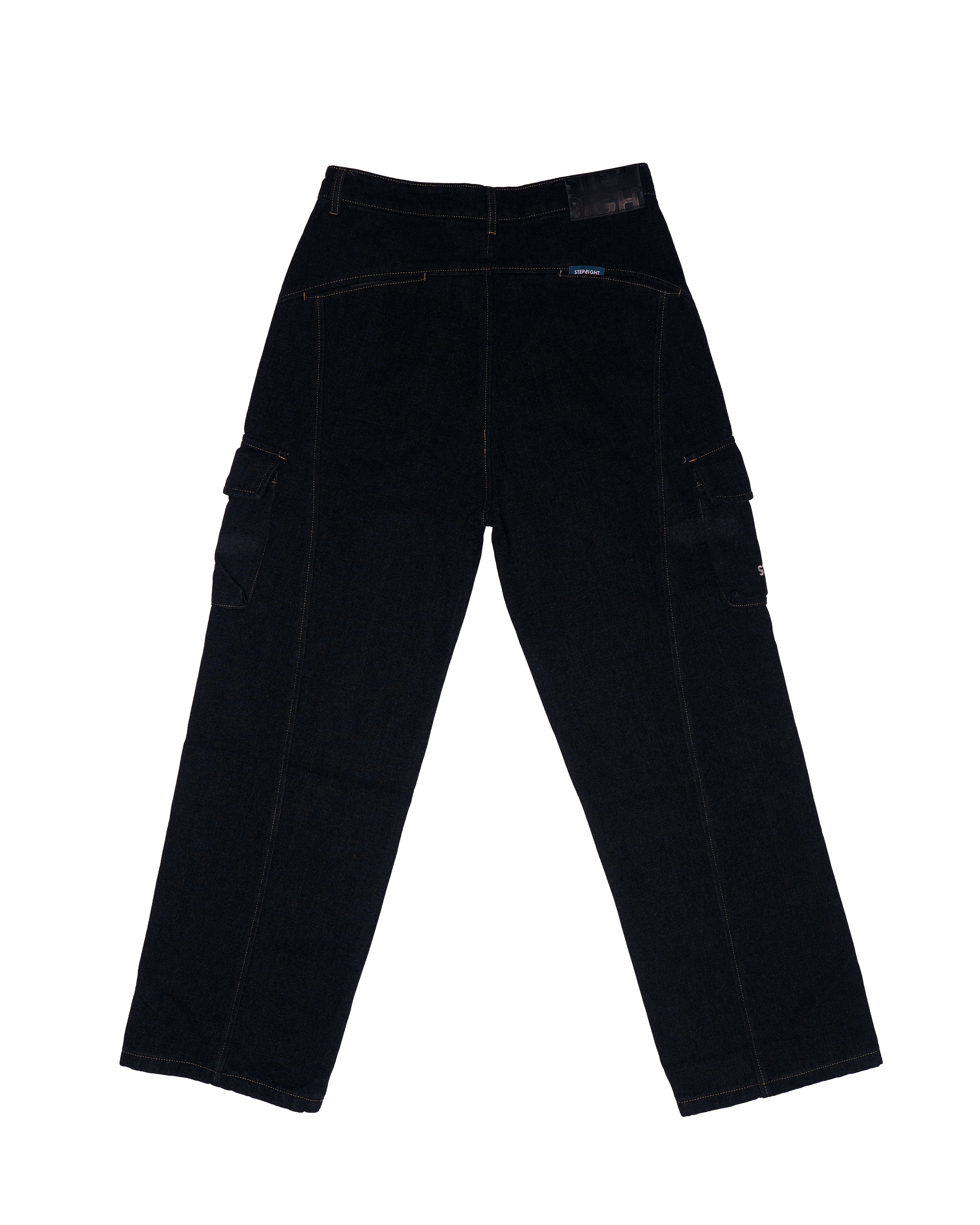 PITCH BLACK DENIM PANELLED LONG PANTS