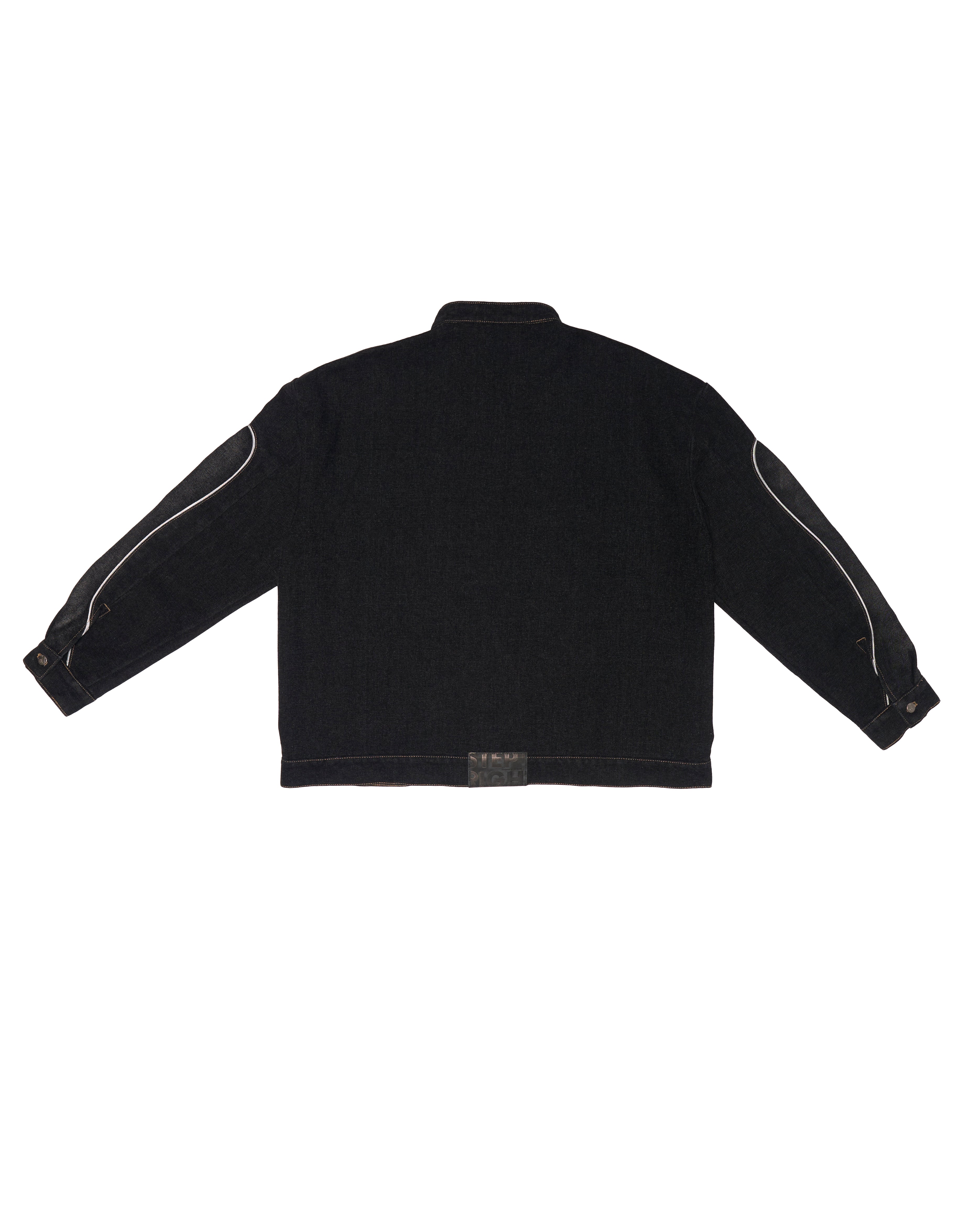 PITCH BLACK WAVY DENIM BIKER JACKET