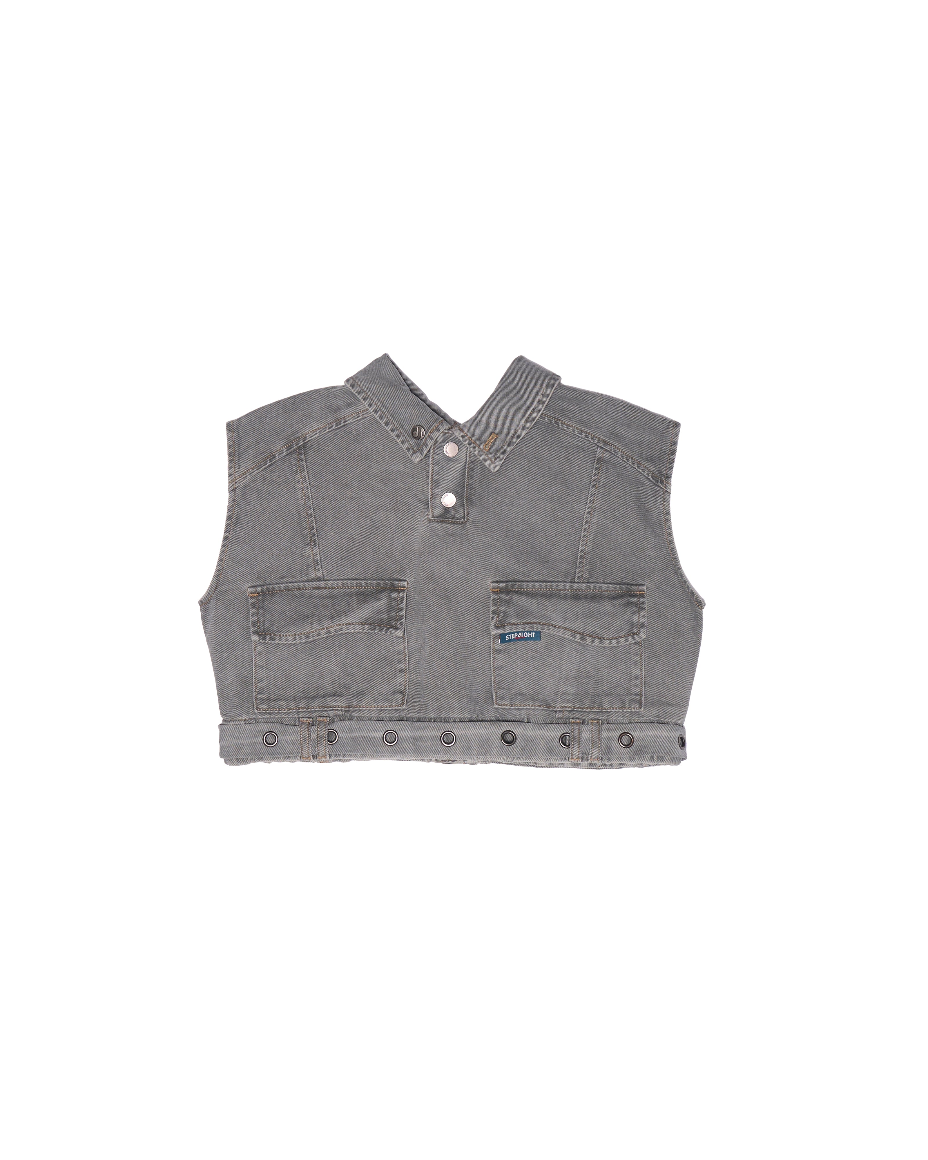 FOSSIL GRAY REVERSIBLE SLEEVELESS DENIM POLO CROP
