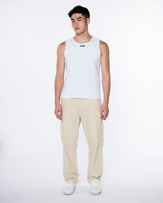 SMOKE WHITE TEXTURED DOUBLE SINGLET