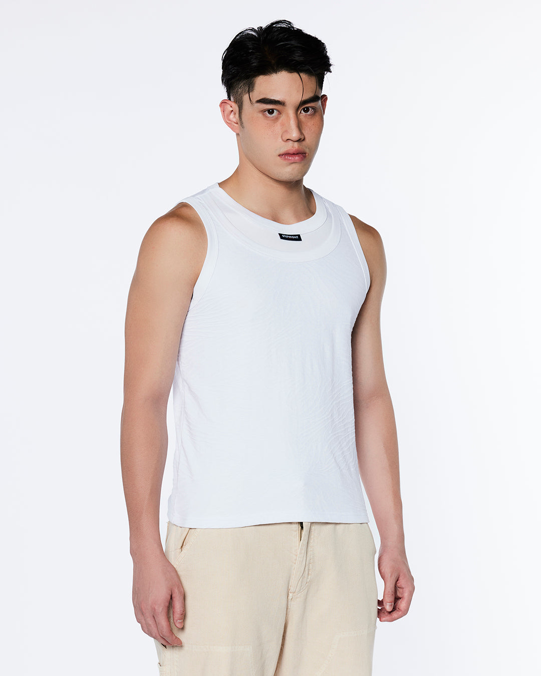 SMOKE WHITE TEXTURED DOUBLE SINGLET