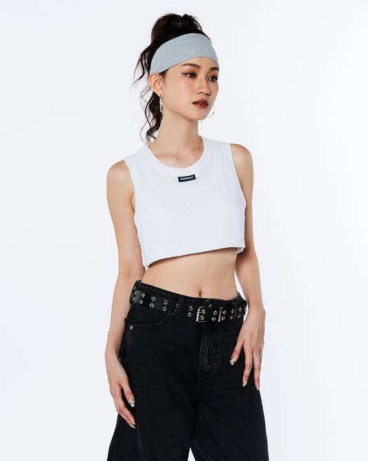 SMOKE WHITE TEXTURED DOUBLE CROPPED