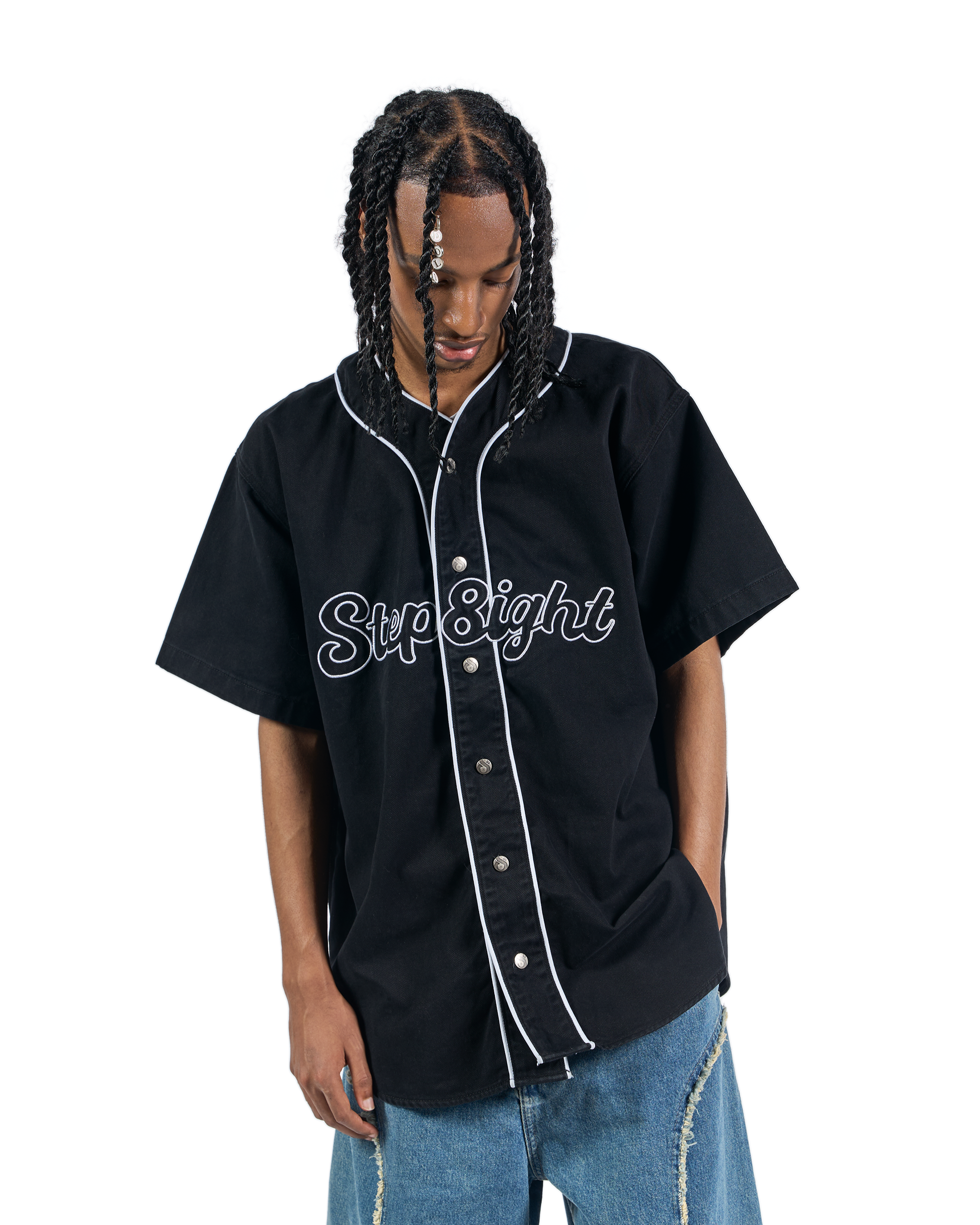 CARBON BLACK DENIM BASEBALL JERSEY