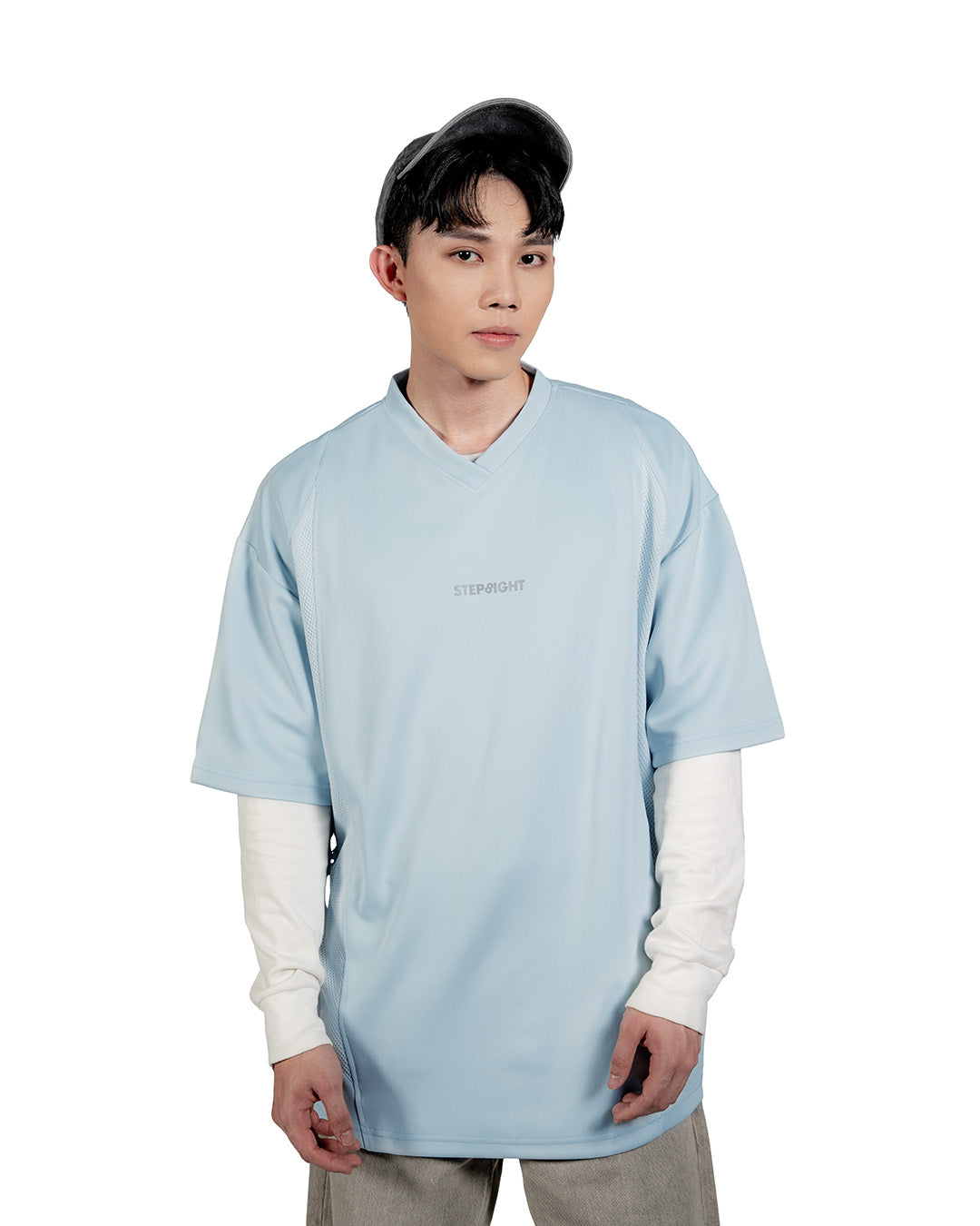 ARCTIC BLUE PANELLED MESH TEE