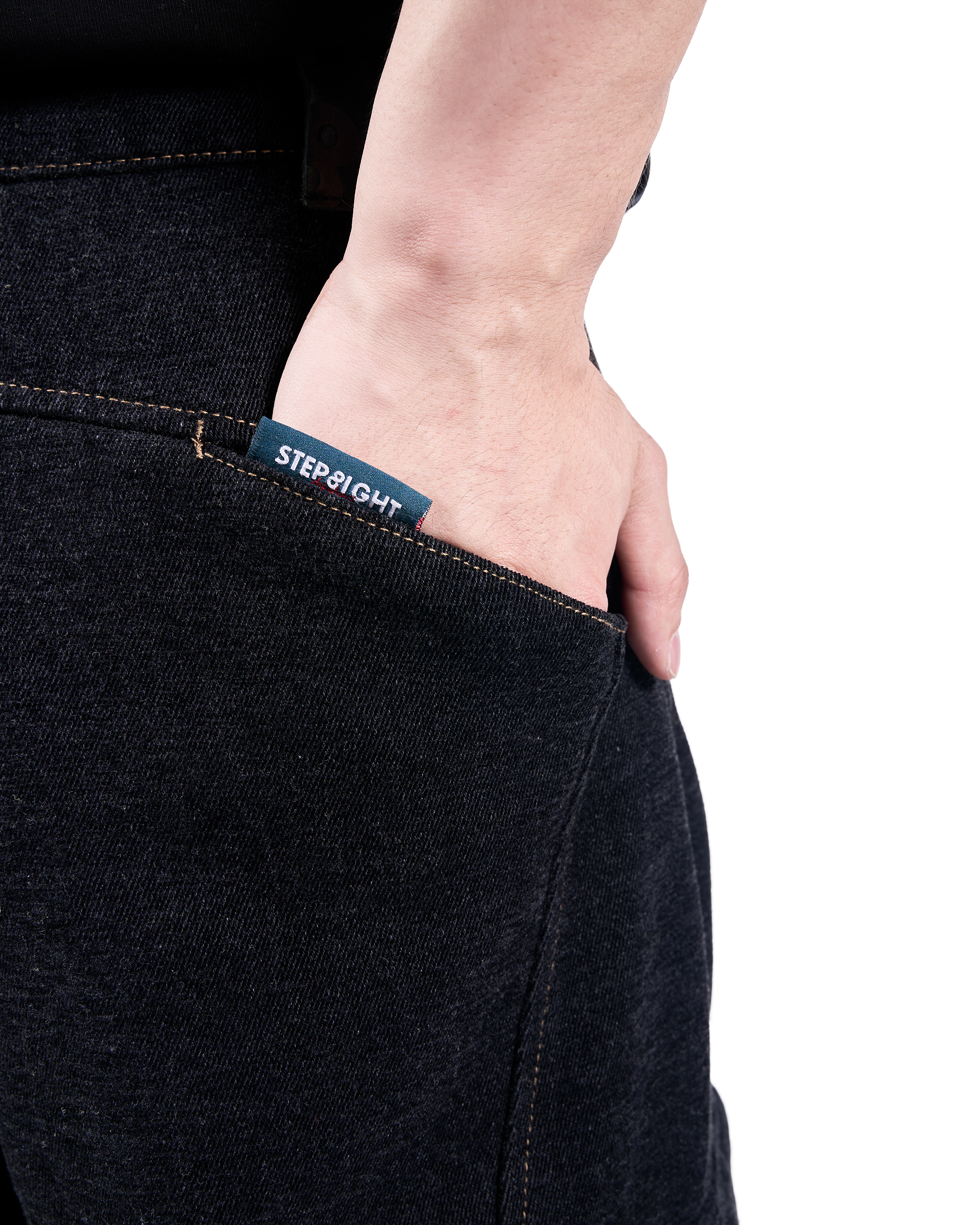 PITCH BLACK DENIM PANELLED LONG PANTS