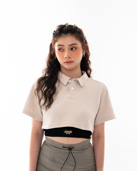 'STONE-GRAY CROPPED POLO