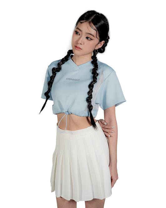 ARCTIC BLUE PANELLED MESH CROPPED